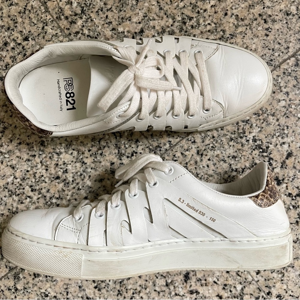 WORE ONCE. PS821 WOMEN'S LEATHER SNEAKERS PYTHON ALPHA CUTOUT SNEAKERS